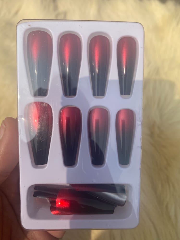 French Black and RED Nails | PRESS ON NAILS 24 PCS