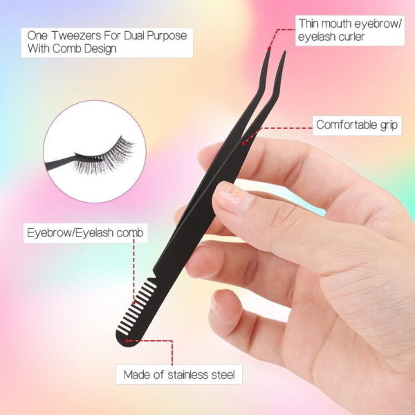 Eyebrow Tweezer With Eyebrow Brush Comb Eyelashes Extension Tweezers Double Eye Clip