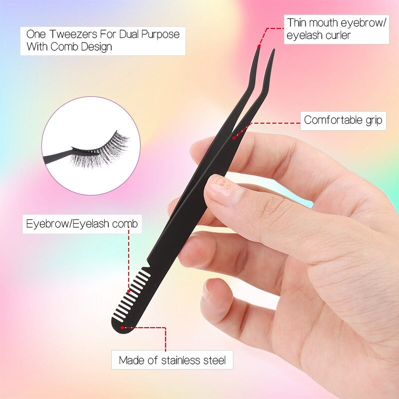 Eyebrow Tweezer With Eyebrow Brush Comb Eyelashes Extension Tweezers Double Eye Clip