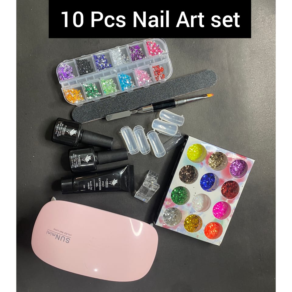 10 PCS set Poly Nail Gel Kit Gel Nail Builder Kit Nail Extension Kit with 6W Led Lamp All-in-One for Gel Nail Starter Gel Art Liner Polish Extension Different Nail Art Ideas DIY Home Manicure