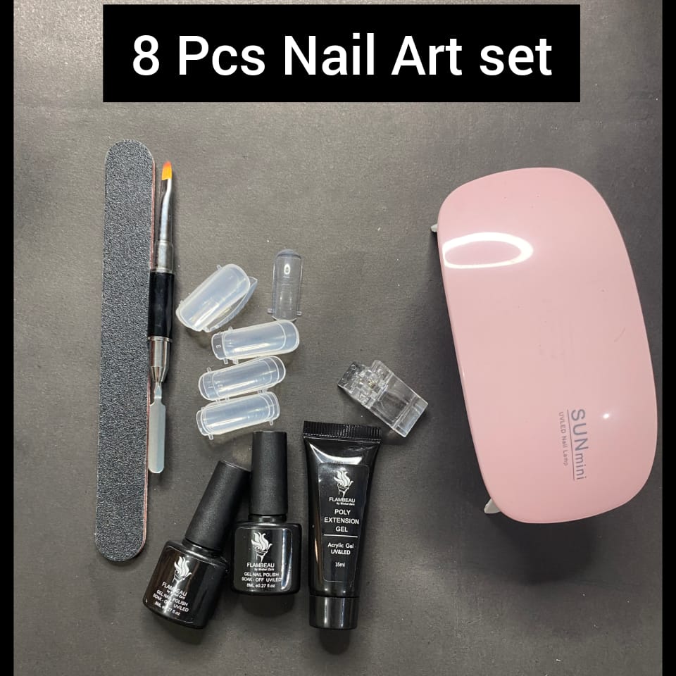 8 PCS set Poly Nail Gel Kit Gel Nail Builder Kit Nail Extension Kit with 6W Led Lamp All-in-One for Gel Nail Starter Gel Art Liner Polish Extension Different Nail Art Ideas DIY Home Manicure