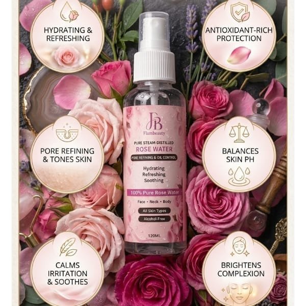Flambeauty Pure Steam-Distilled Rose Water – 120ml